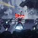 A fighter picks up an enemy and holds it overhead while standing on a bridge in Aeon Must Die.